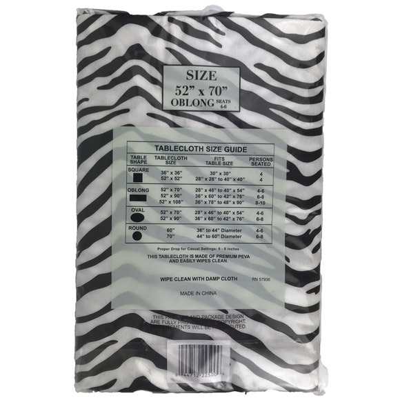 NEW Better Home Flannel Back Peva Tablecloth 52" x 70" Oblong Zebra Print Stripe - Picture 2 of 2